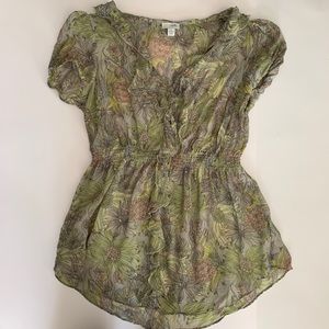 Anthropologie Odille 100% Silk Flower Blouse